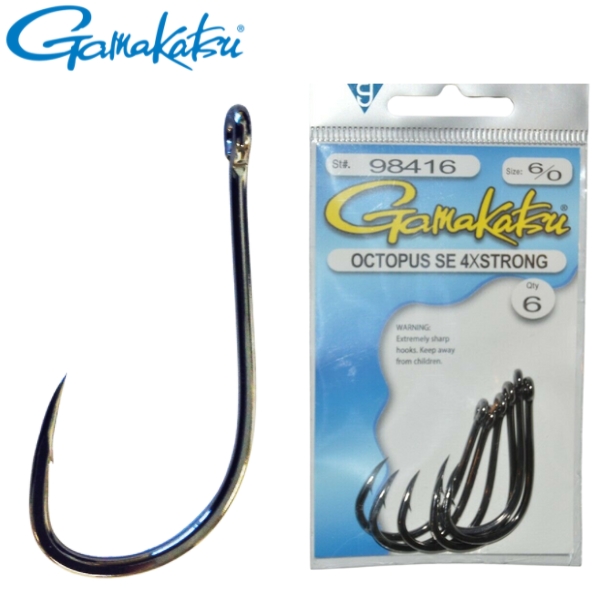 Gamakatsu Octopus Hooks Straight Eye 4X Strong Inline Point - Size 8/0 Pack  of 6